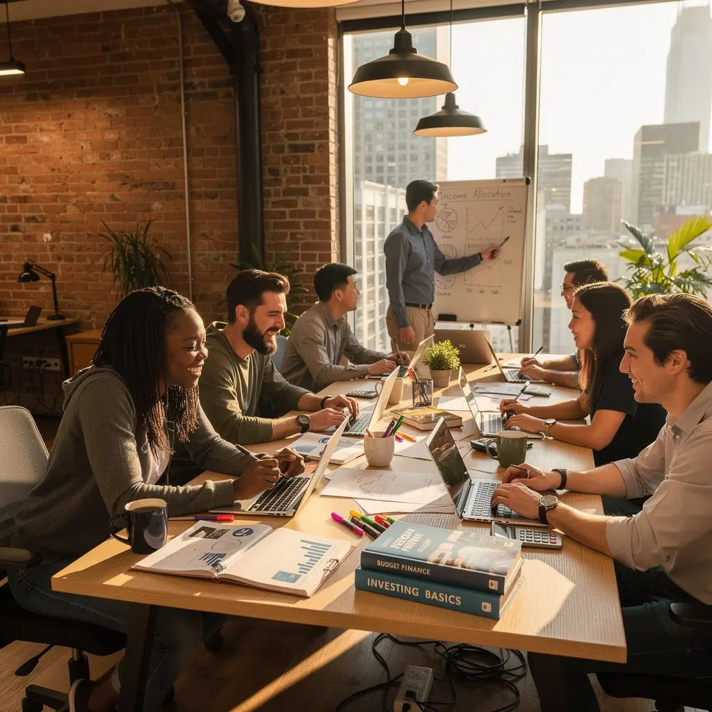 Kép a pénzügyi könyvtárról, tele hasznos olvasmányokkal.